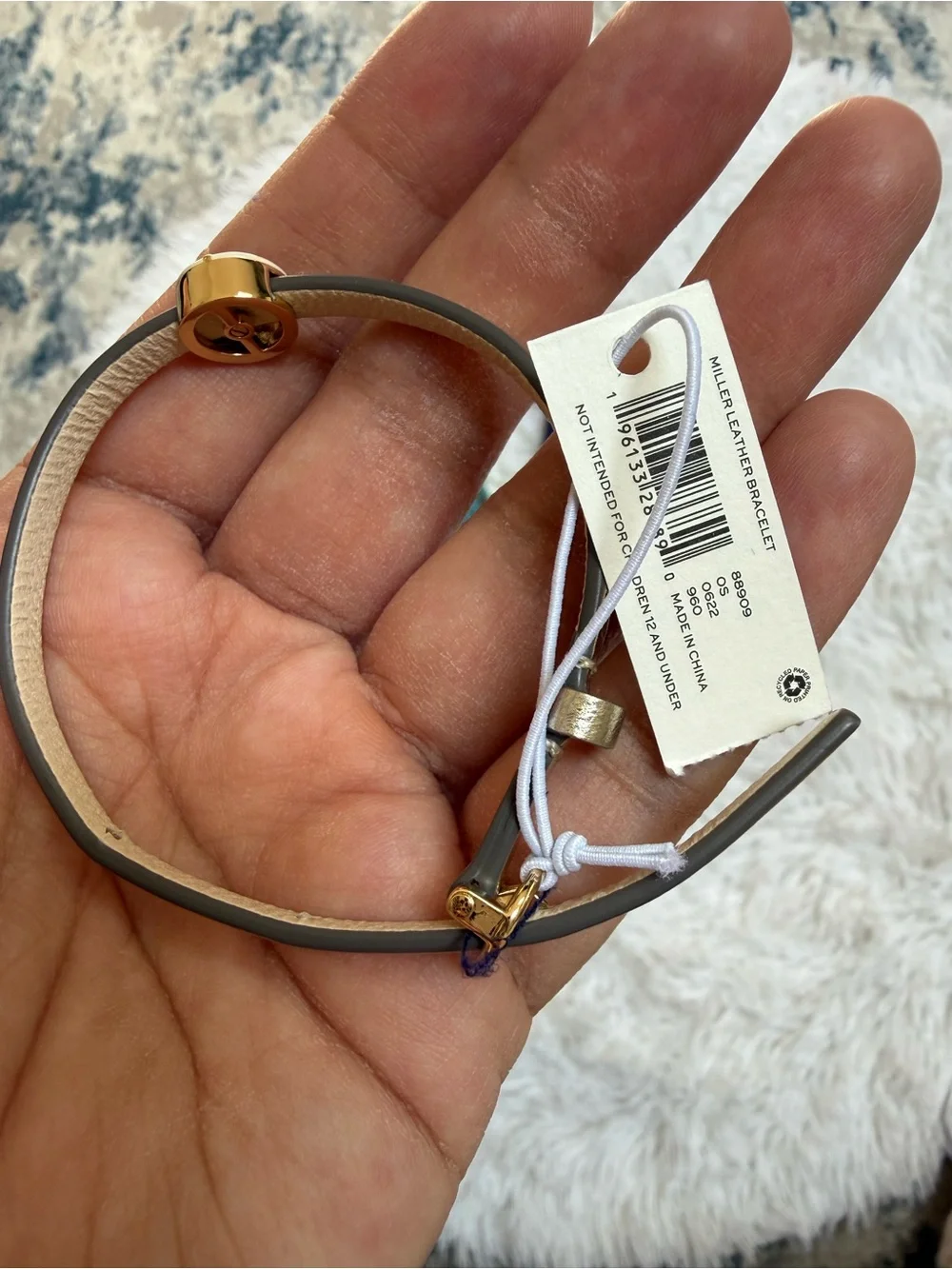NWT Tory Burch Gold-Tone Logo Leather Bracelet